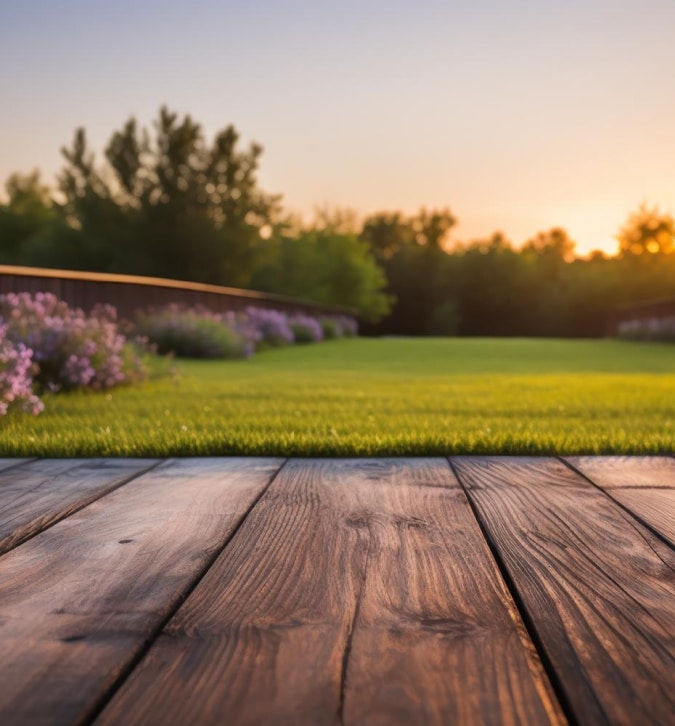 parkiet drewniany przy trawie